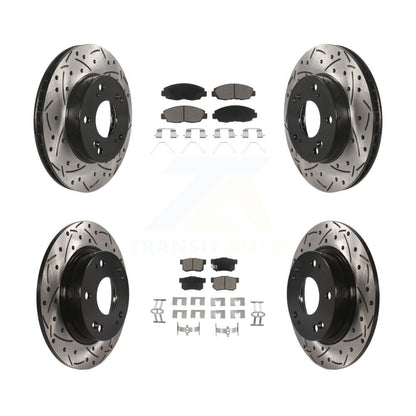 Coated Drilled Slot Disc Brake Rotors Ceramic Pad Front Rear Kit For Honda Civic