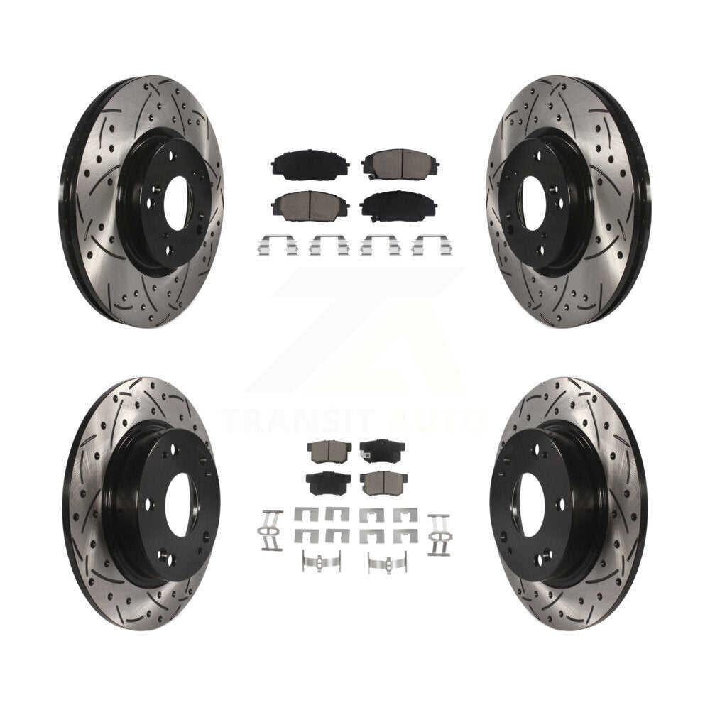 Drill Slot Disc Brake Rotor Ceramic Pad Front Rear Kit For Honda Civic Acura CSX