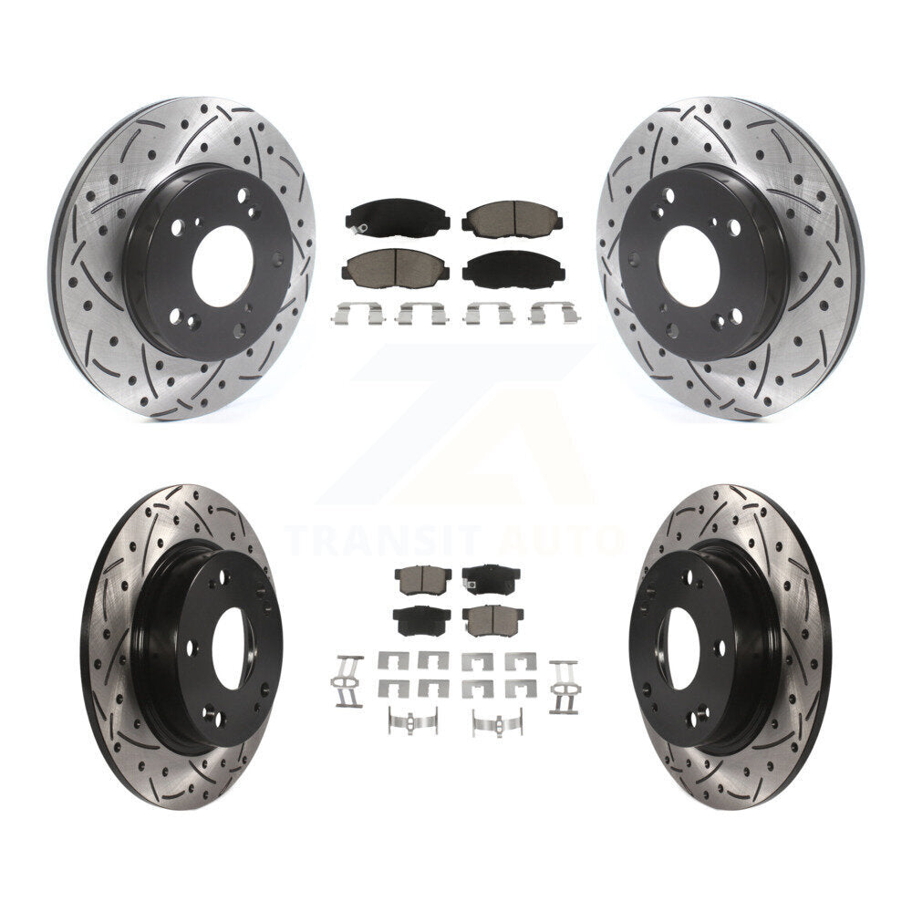 Coated Drilled Slot Disc Brake Rotors Ceramic Pad Front Rear Kit For Honda Civic