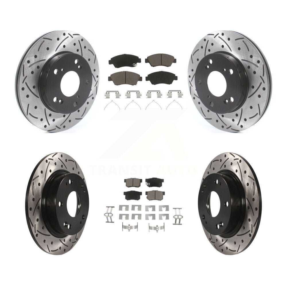 Coated Drilled Slot Disc Brake Rotors Ceramic Pad Front Rear Kit For Honda Civic