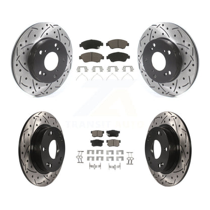 Coated Drilled Slot Disc Brake Rotors Ceramic Pad Front Rear Kit For Honda Civic