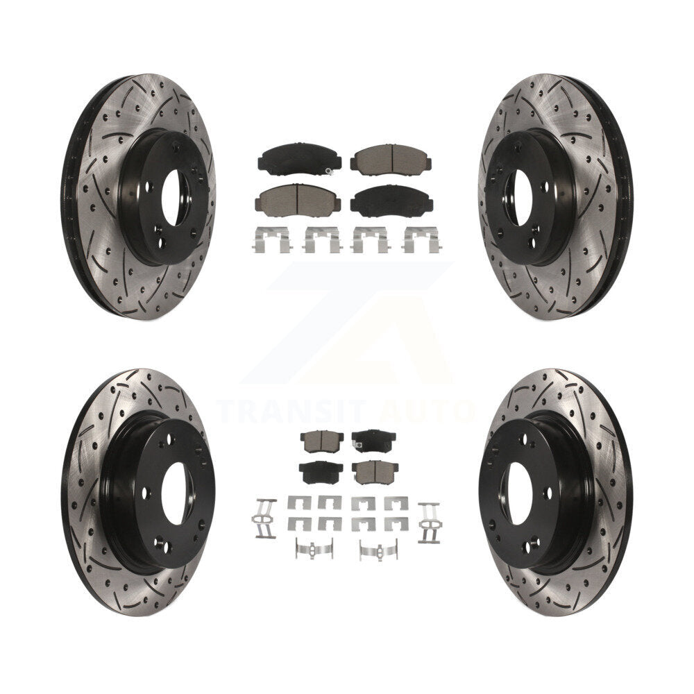 Coated Drilled Slotted Disc Brake Rotor Ceramic Pad Front Rear Kit For Acura CSX
