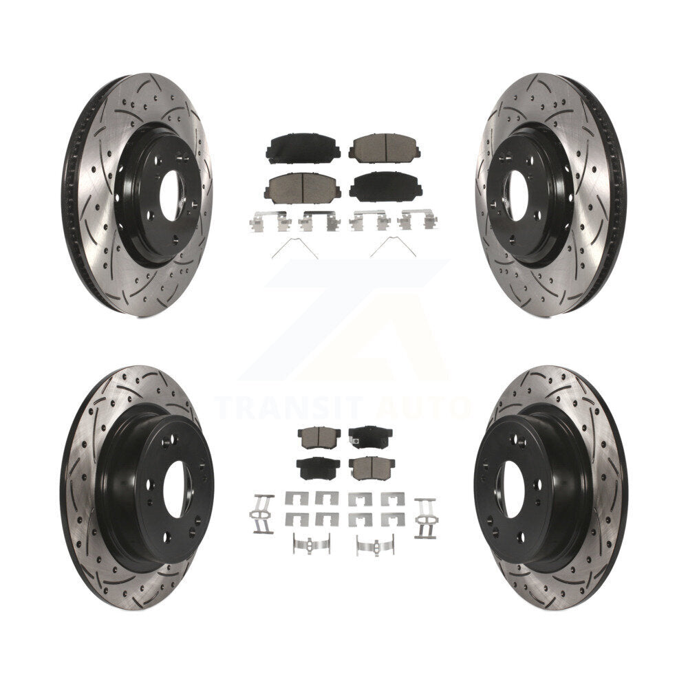 Drilled Slot Disc Brake Rotor Ceramic Pad Front Rear Kit For 2017-2022 Acura ILX