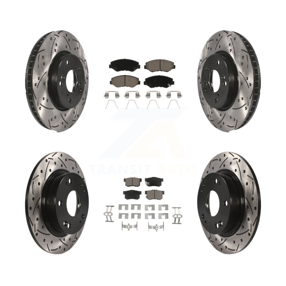 Coated Drilled Slot Disc Brake Rotors Ceramic Pad Front Rear Kit For Honda Civic