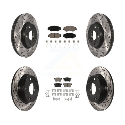 Coated Drilled Slot Disc Brake Rotors Ceramic Pad Front Rear Kit For Honda Civic