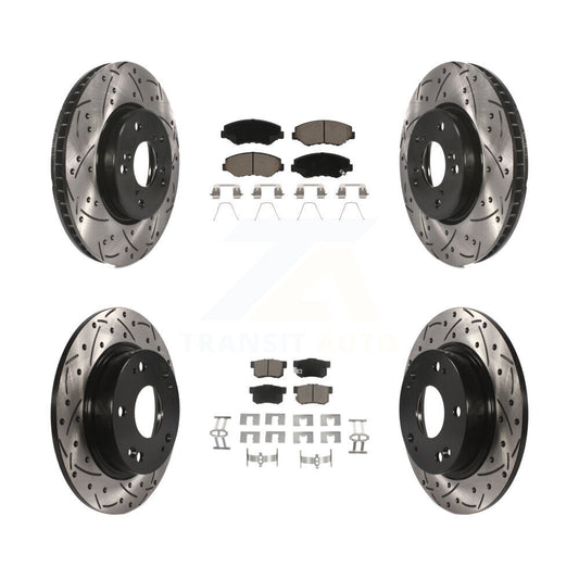 Coated Drilled Slot Disc Brake Rotors Ceramic Pad Front Rear Kit For Honda Civic