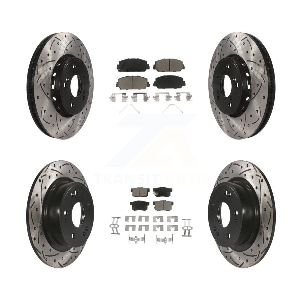 Coated Drill Slot Disc Brake Rotor Ceramic Pad Front Rear Kit For 2016 Acura ILX