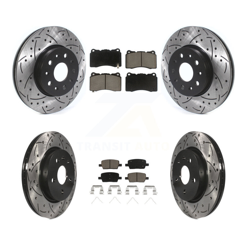 Drill Slot Brake Rotors Ceramic Pad Front Rear Kit For Chevrolet Camaro Cadillac
