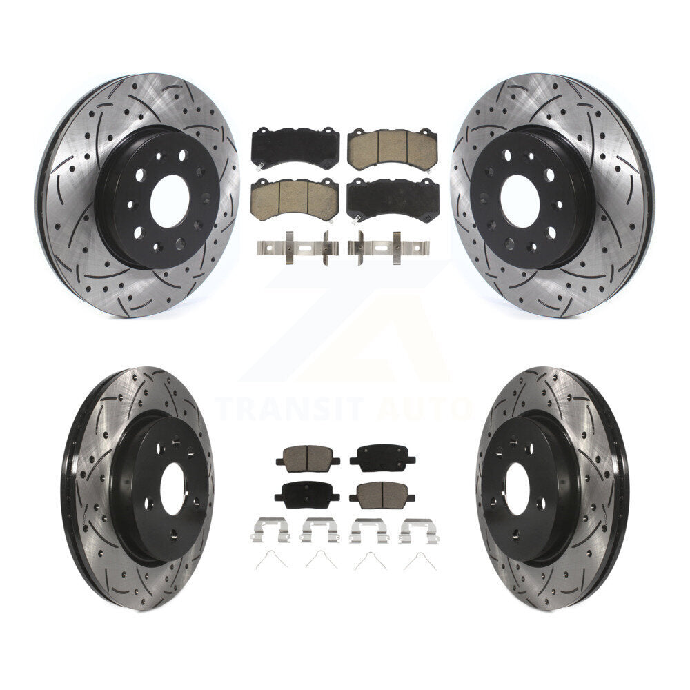 Drilled Slot Brake Rotor & Ceramic Pad Front Rear Kit For Chevrolet Camaro LT LS