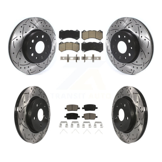 Drilled Slot Brake Rotor & Ceramic Pad Front Rear Kit For Chevrolet Camaro LT LS