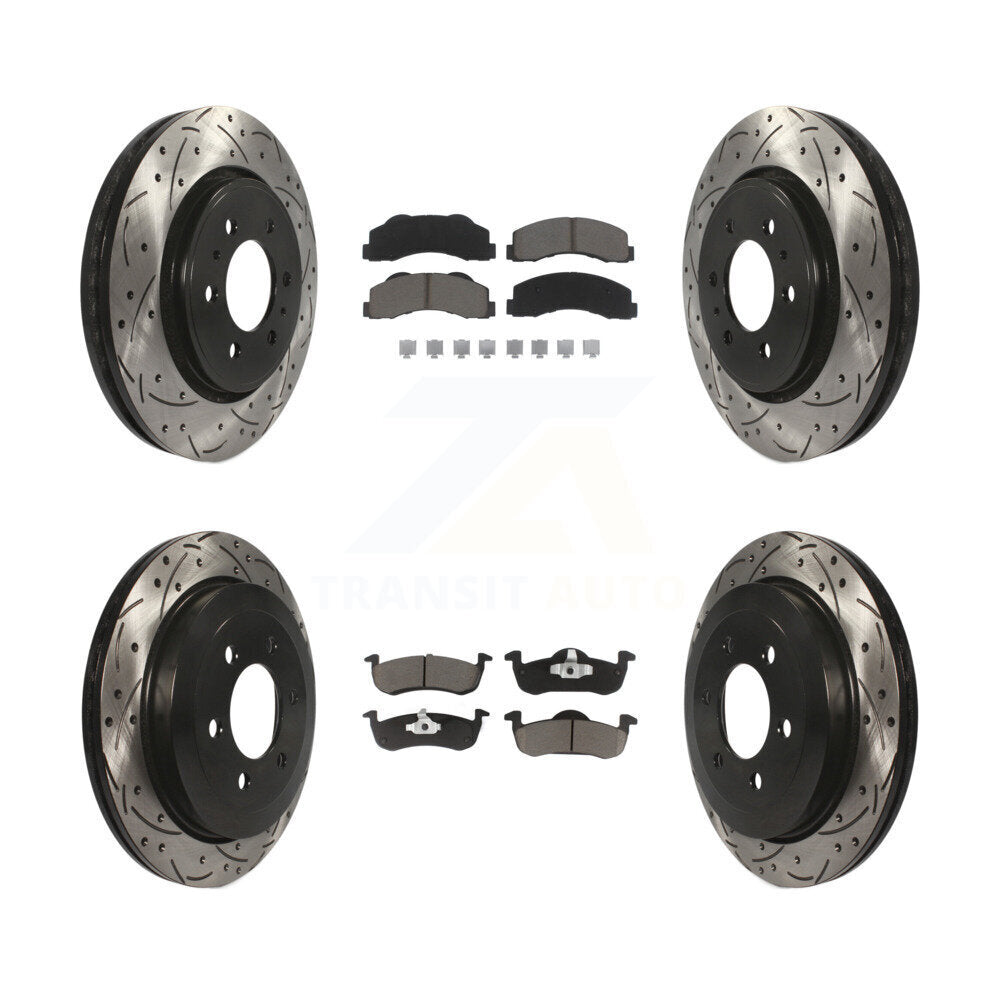Drilled Slot Brake Rotors Ceramic Pad Front Rear Kit For Ford Expedition Lincoln