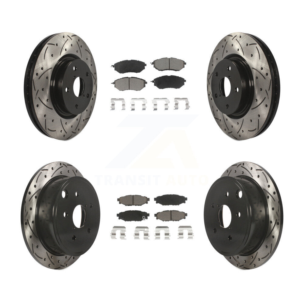 Coated Drilled Slot Disc Brake Rotor & Ceramic Pad Front Rear Kit For Subaru WRX