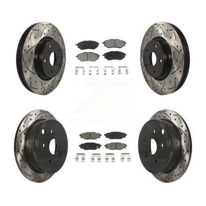 Coated Drilled Slot Disc Brake Rotor & Ceramic Pad Front Rear Kit For Subaru WRX