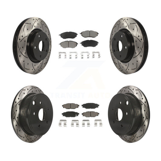 Coated Drilled Slot Disc Brake Rotor & Ceramic Pad Front Rear Kit For Subaru WRX