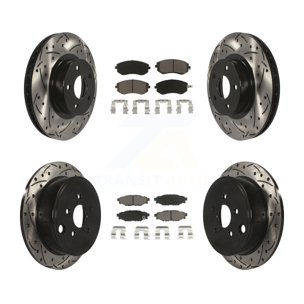 Coated Drill Slot Disc Brake Rotor Ceramic Pad Front Rear Kit For Subaru Impreza