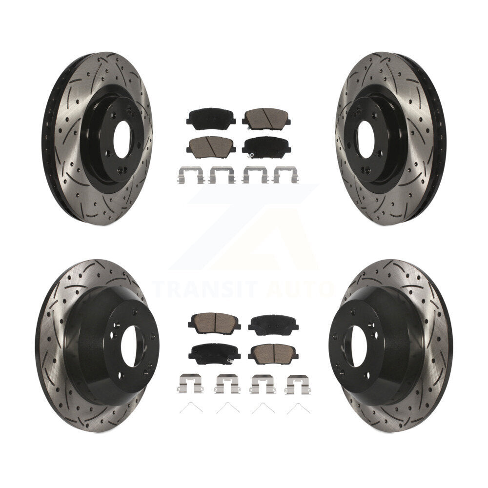 Drill Slot Brake Rotors Ceramic Pad Front Rear Kit For Kia Sorento Hyundai Santa