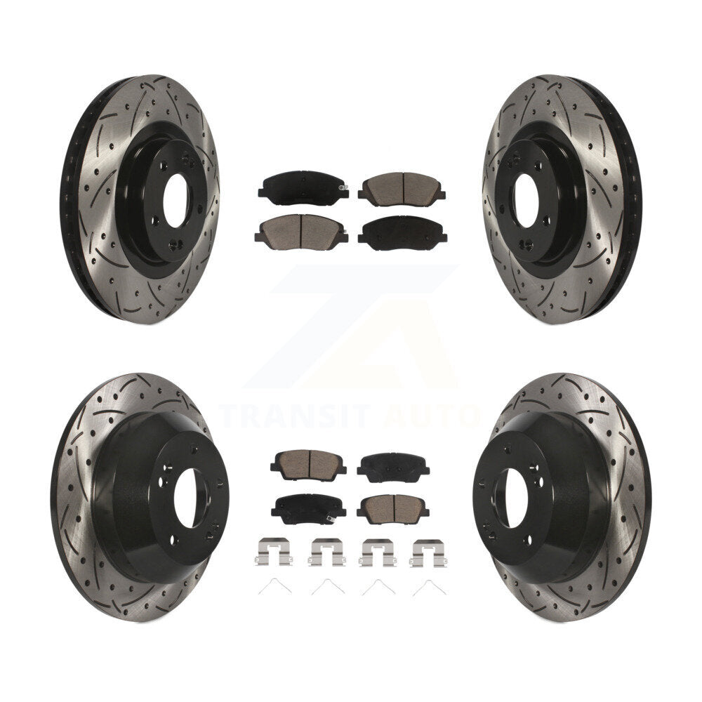 Drilled Slot Disc Brake Rotor Ceramic Pad Front Rear Kit For Hyundai Santa Fe XL