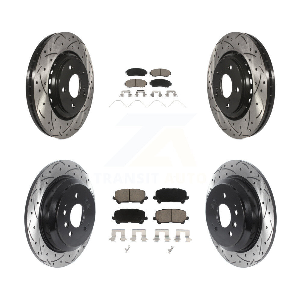 Drilled Slot Brake Rotor Ceramic Pad Front Rear Kit For 2019-2024 Honda Passport