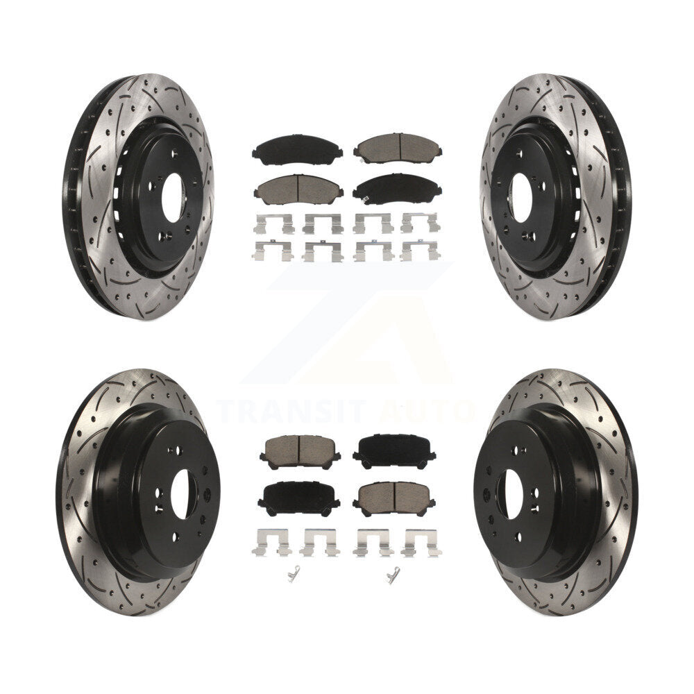Drilled Slot Disc Brake Rotor Ceramic Pad Front Rear Kit For 2014-2016 Acura MDX
