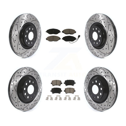 Coated Drill Slot Disc Brake Rotor Ceramic Pad Front Rear Kit For Volkswagen GTI