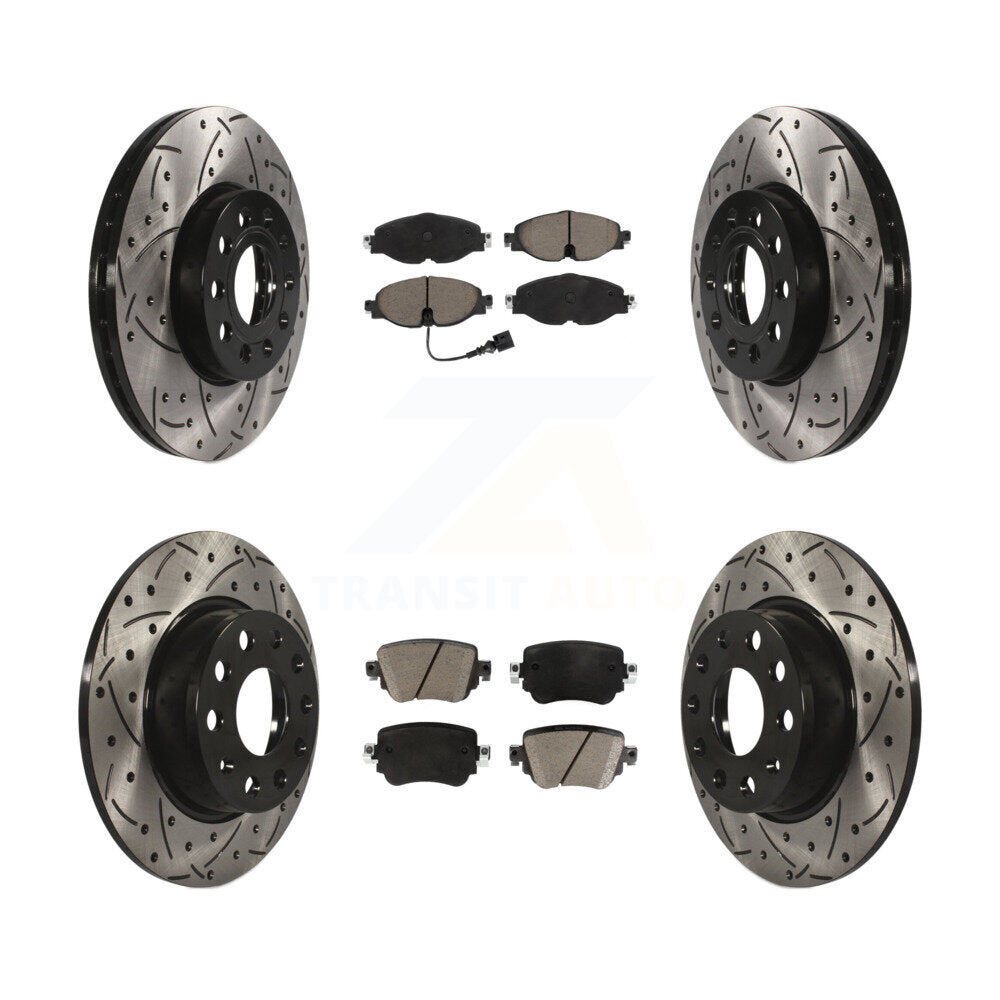 Drill Slot Brake Rotor Ceramic Pad Front Rear Kit For Volkswagen Golf SportWagen