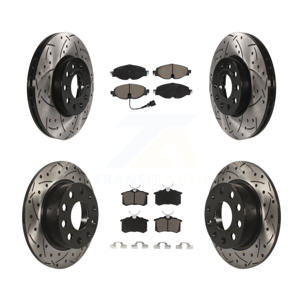 Drill Slot Brake Rotor Ceramic Pad Front Rear Kit For Volkswagen Golf SportWagen