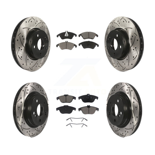 Drilled Slot Brake Rotors Ceramic Pad Front Rear Kit For Mercedes-Benz C300 C350