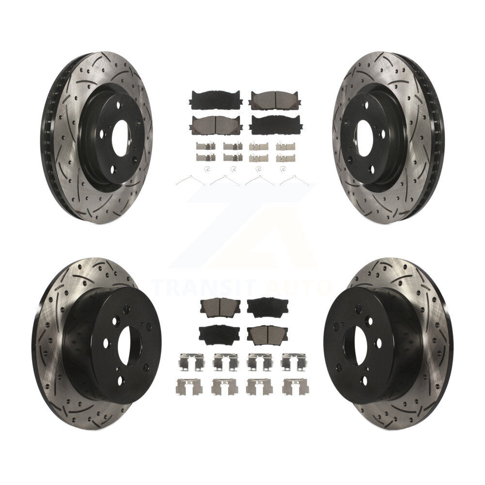 Drilled Slot Brake Rotor Ceramic Pad Front Rear Kit For Toyota Camry Lexus ES350