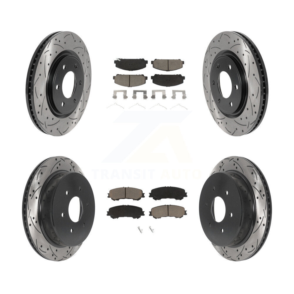 Drilled Slot Brake Rotor & Ceramic Pad Front Rear Kit For 2017-2023 Nissan TITAN