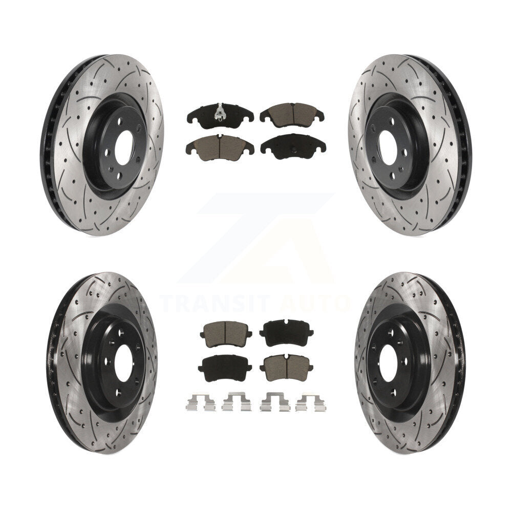 Coated Drilled Slotted Disc Brake Rotor & Ceramic Pad Front Rear Kit For Audi A6