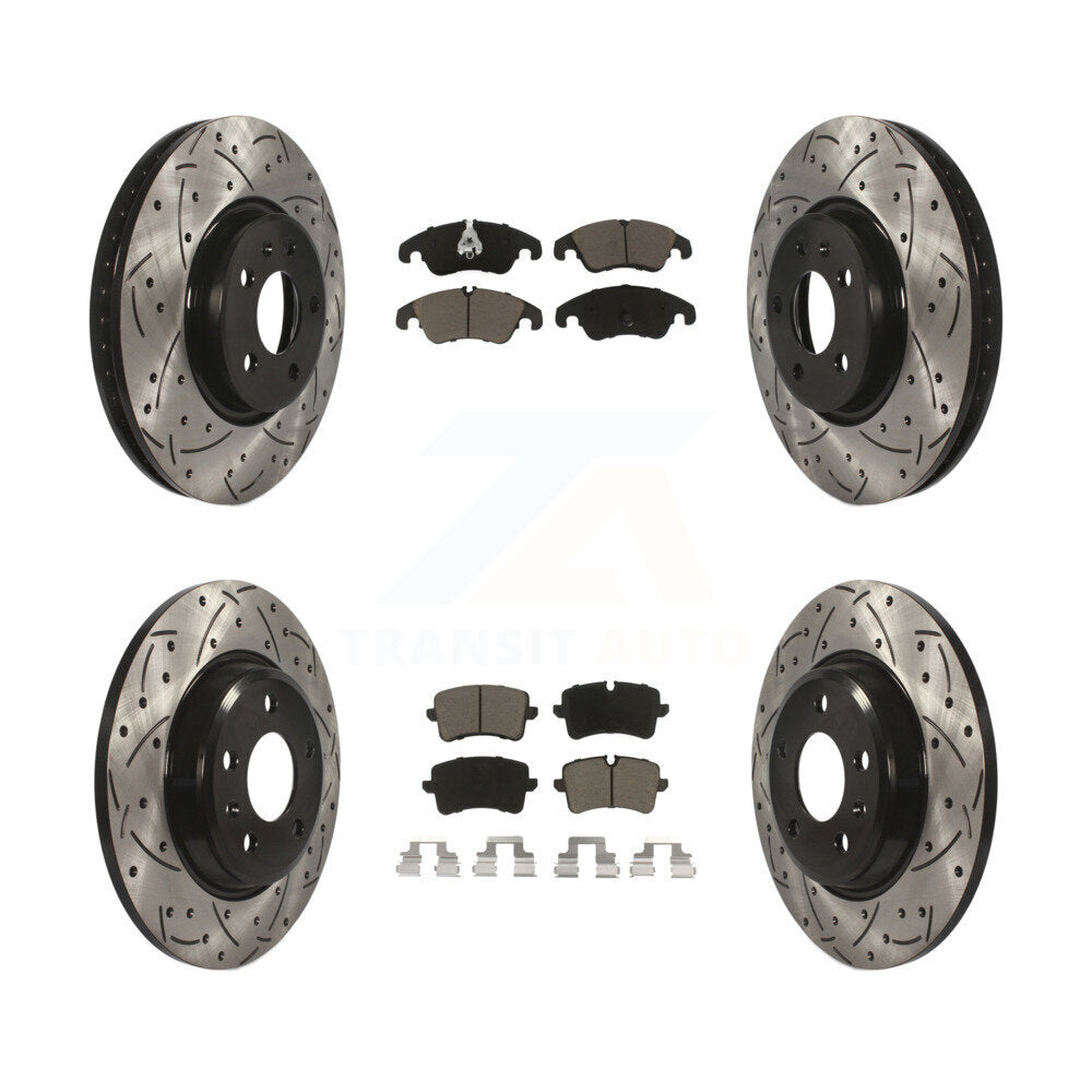 Coated Drilled Slotted Disc Brake Rotor & Ceramic Pad Front Rear Kit For Audi A6