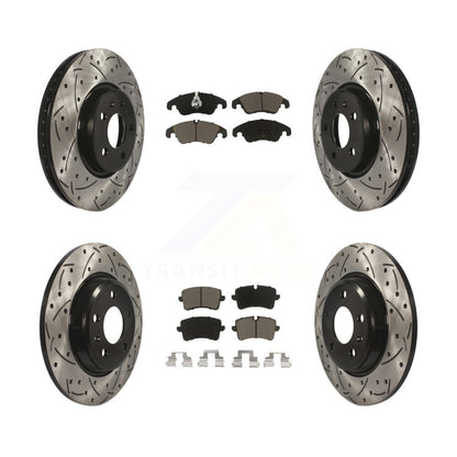 Coated Drilled Slotted Disc Brake Rotor & Ceramic Pad Front Rear Kit For Audi A6
