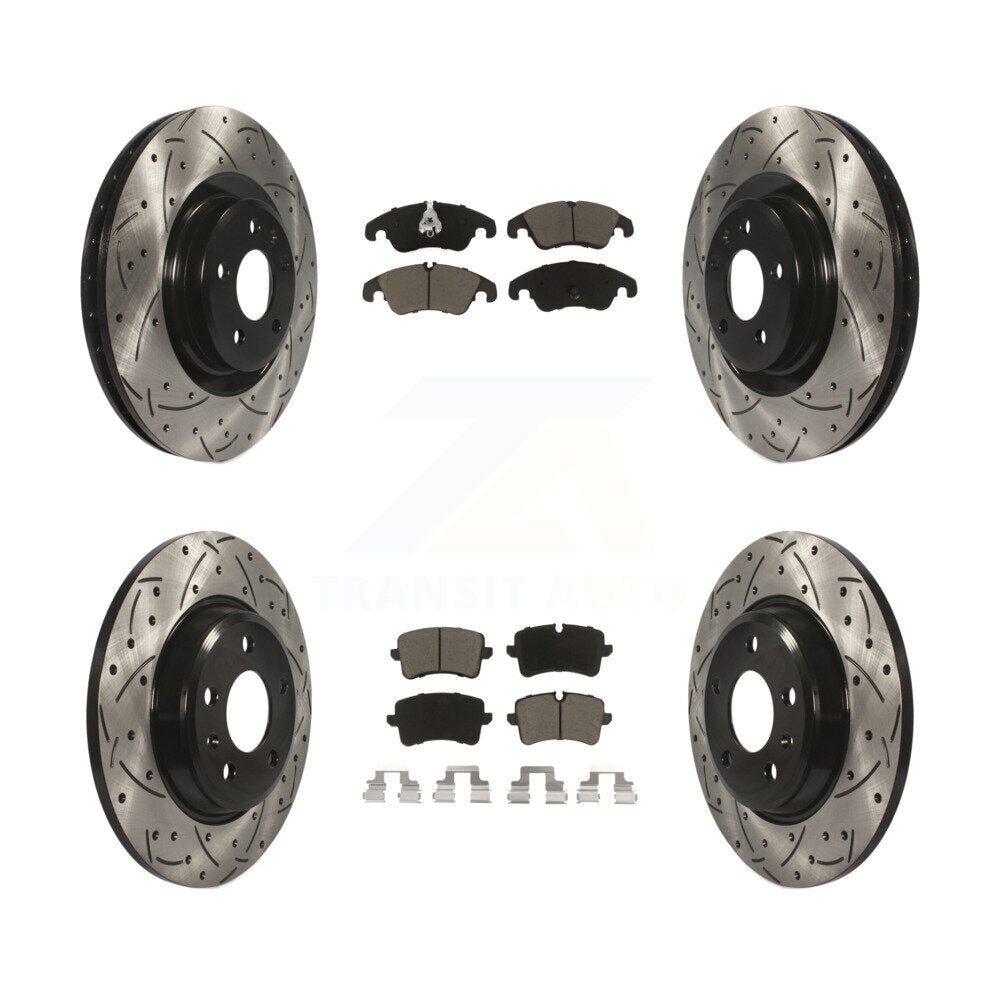 Coated Drilled Slotted Disc Brake Rotor & Ceramic Pad Front Rear Kit For Audi A6