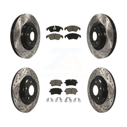 Coated Drilled Slotted Disc Brake Rotor & Ceramic Pad Front Rear Kit For Audi A6