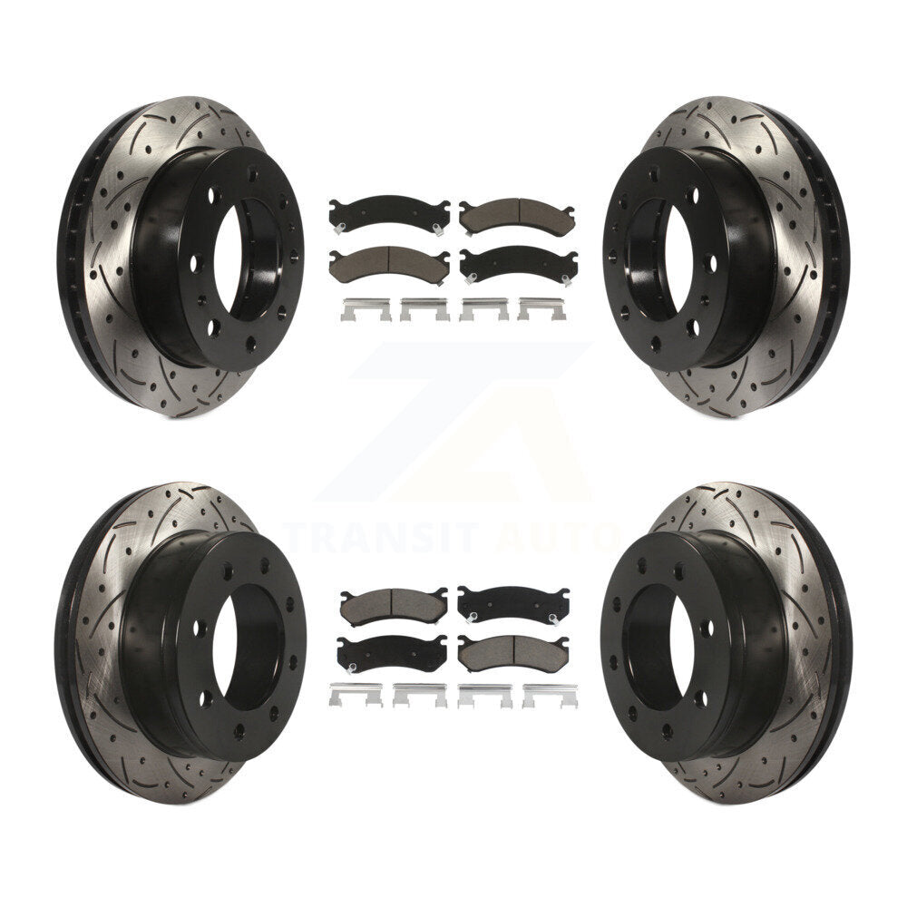Drill Slot Brake Rotors Ceramic Pad Front Rear Kit For Chevrolet GMC Sierra 2500