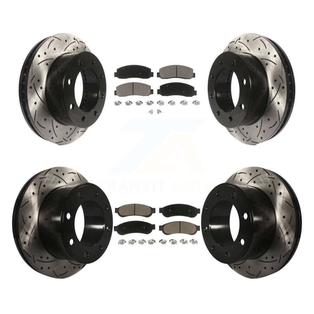 Drill Slot Brake Rotors Ceramic Pad Front Rear Kit For Ford F-250 Super Duty 4WD