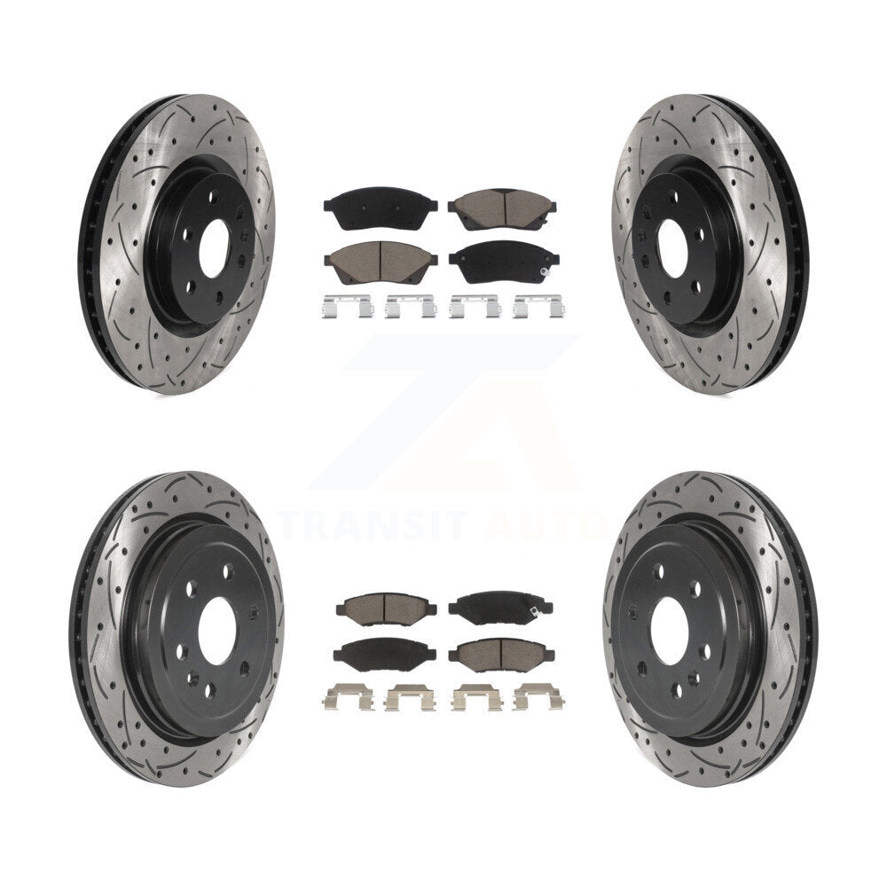 Drilled Slot Brake Rotor & Ceramic Pad Front Rear Kit For Cadillac SRX Saab 9-4X
