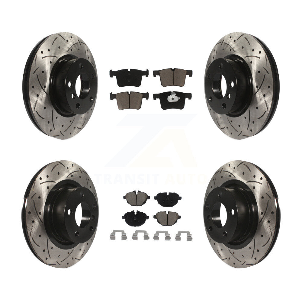 Coated Drilled Slotted Disc Brake Rotor Ceramic Pad Front Rear Kit For BMW X3 X4