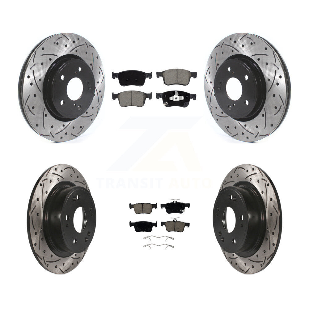 Coated Drilled Slot Disc Brake Rotor Ceramic Pad Front Rear Kit For Honda Accord