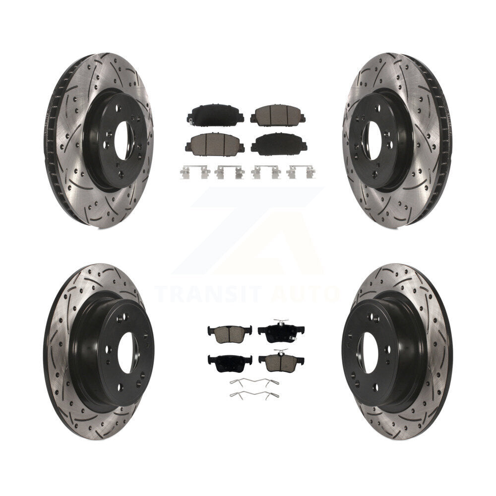 Coated Drilled Slot Disc Brake Rotor Ceramic Pad Front Rear Kit For Honda Accord