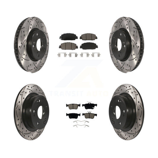 Coated Drilled Slot Disc Brake Rotor Ceramic Pad Front Rear Kit For Honda Accord