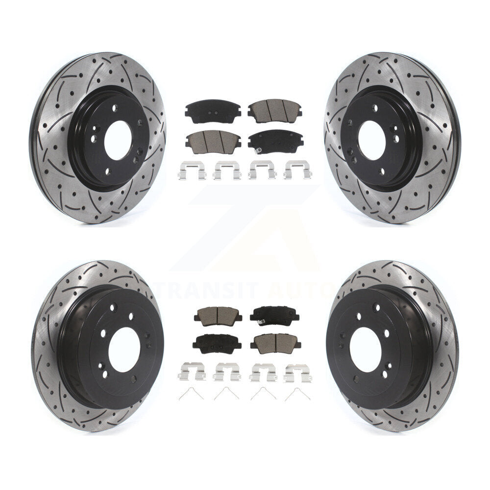 Drilled Slot Disc Brake Rotors Ceramic Pad Front Rear Kit For Hyundai Tucson Kia