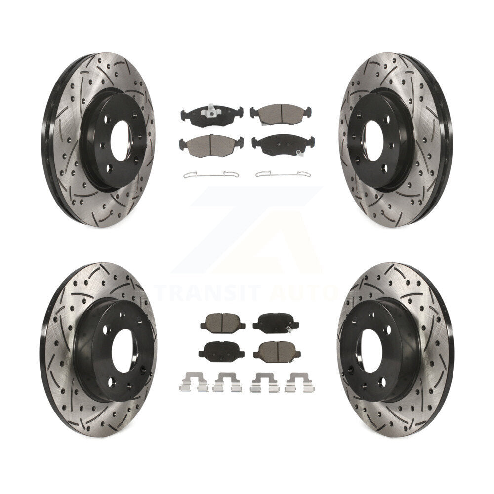 Coated Drilled Slotted Disc Brake Rotors Ceramic Pad Front Rear Kit For Fiat 500