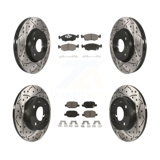 Coated Drilled Slotted Disc Brake Rotors Ceramic Pad Front Rear Kit For Fiat 500