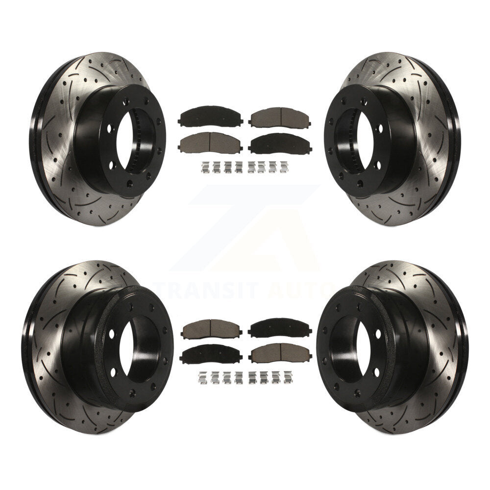 Drill Slot Brake Rotors Ceramic Pad Front Rear Kit For Ford F-250 Super Duty 4WD