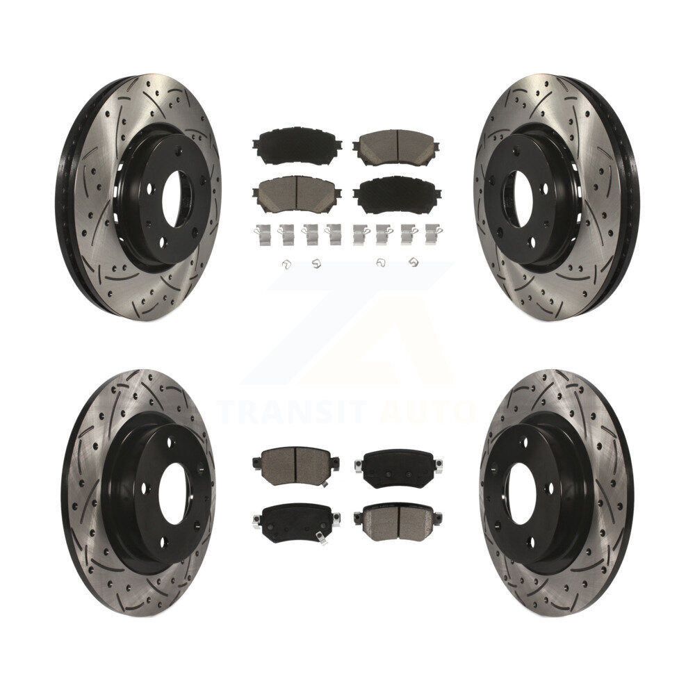Coated Drilled Slotted Disc Brake Rotor & Ceramic Pad Front Rear Kit For Mazda 6