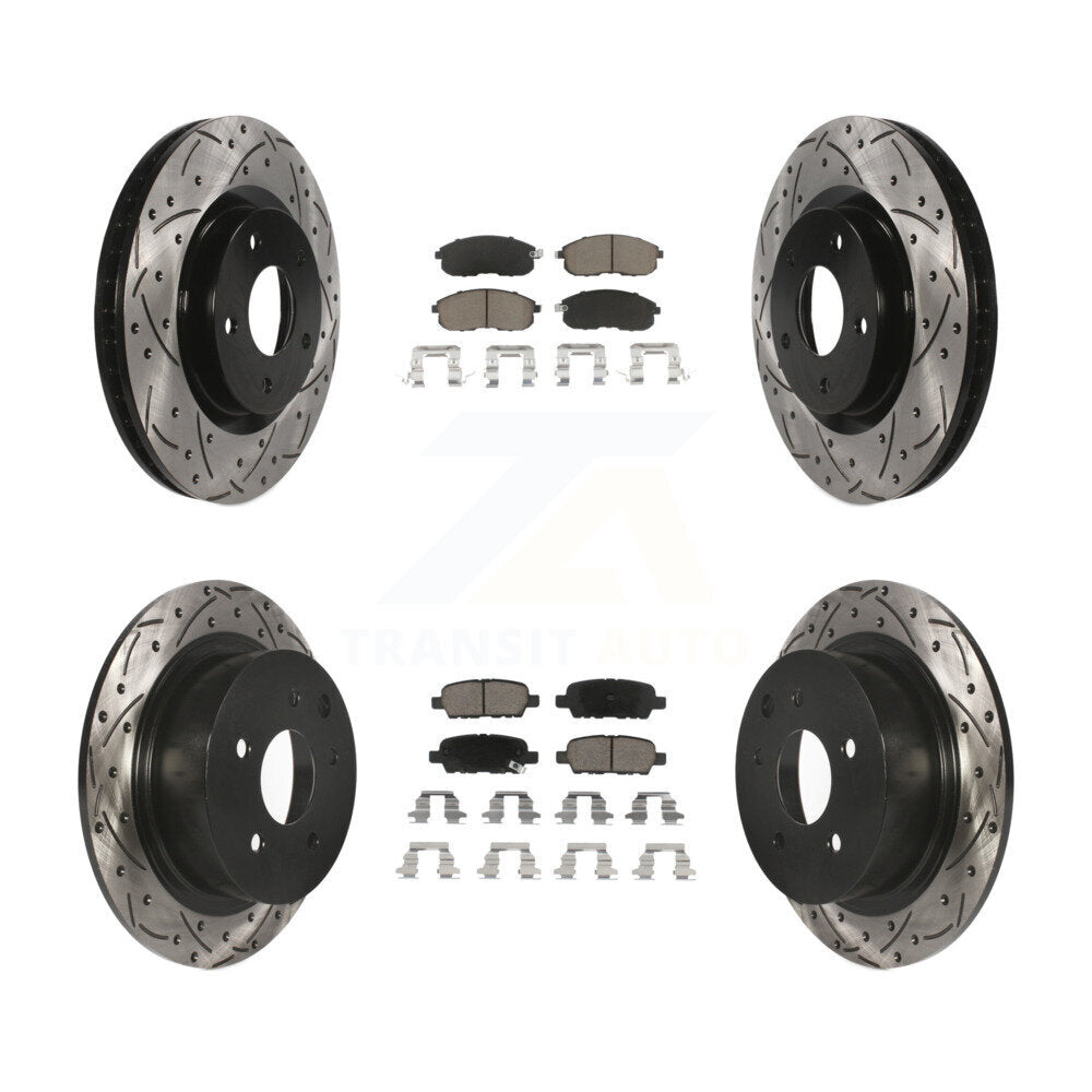 Drilled Slot Brake Rotor Ceramic Pad Front Rear Kit For 07-12 Nissan Sentra SE-R