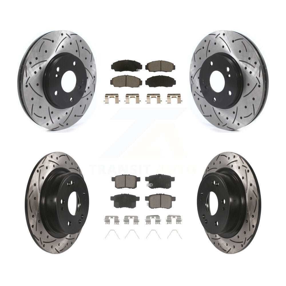 Drilled Slot Brake Rotor & Ceramic Pad Front Rear Kit For Honda Accord Acura TSX