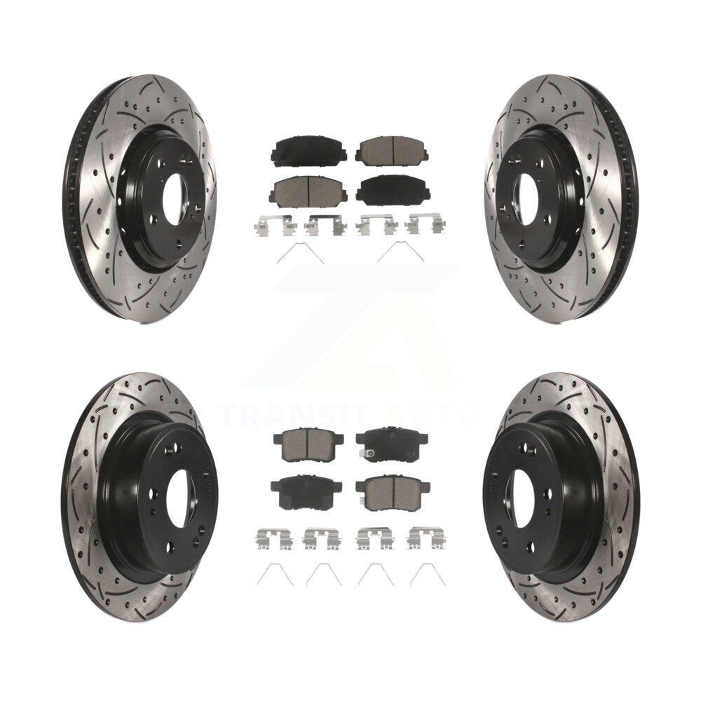 Coated Drilled Slot Disc Brake Rotor Ceramic Pad Front Rear Kit For Honda Accord