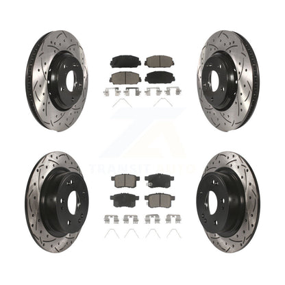 Coated Drilled Slot Disc Brake Rotor Ceramic Pad Front Rear Kit For Honda Accord